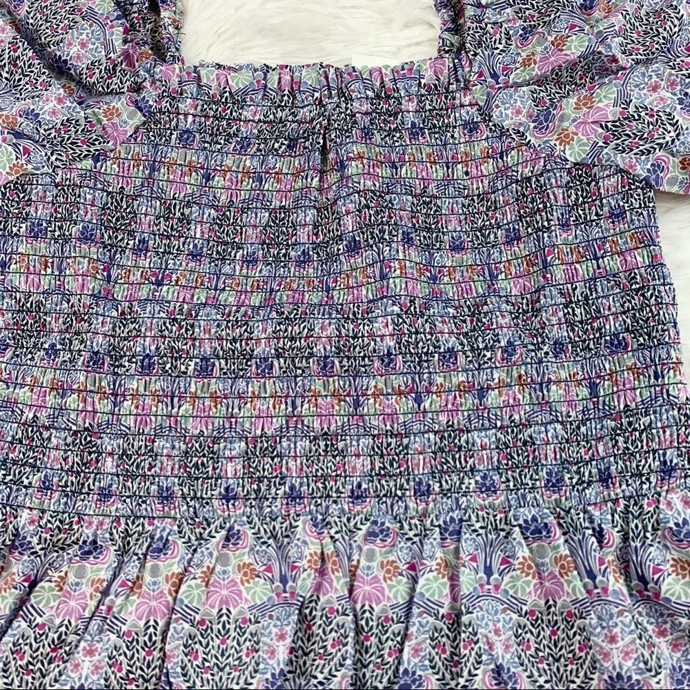 J Crew Smocked squareneck organic cotton top in Liberty Club Nouveau floral